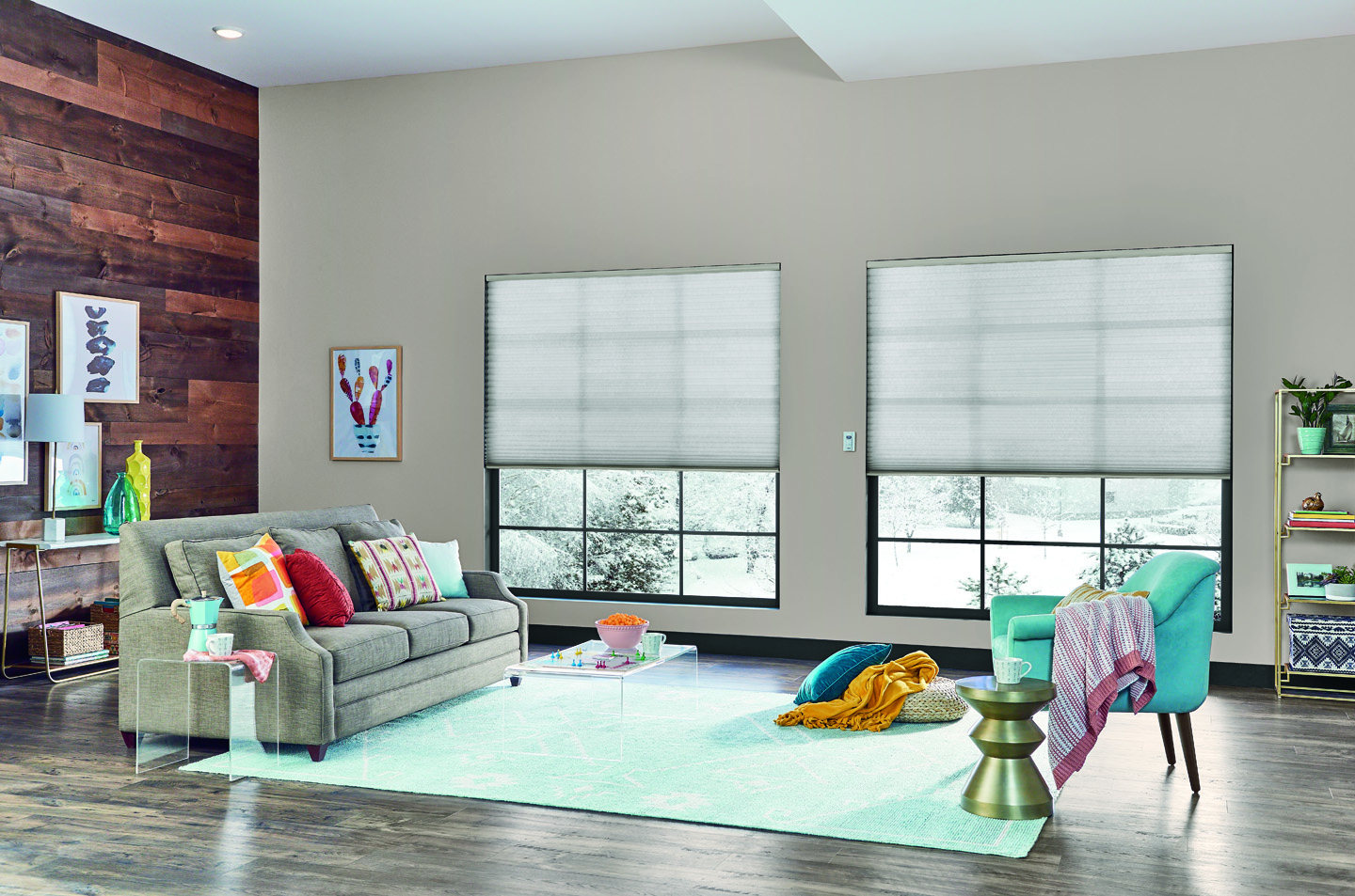 1 1/4" Single Cell Cellular Shades with Motorized Lift: Halo, Gray Whisper 0120