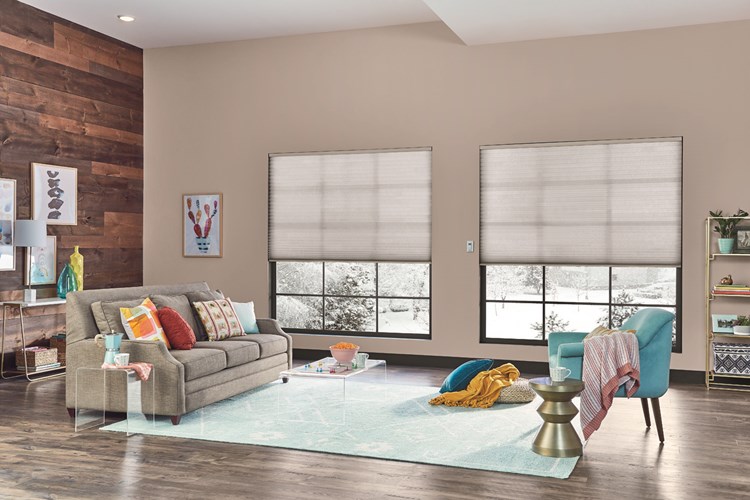 1 1/4" Single Cell Cellular Shades with Motorized Lift: Halo, Gray Whisper 0120