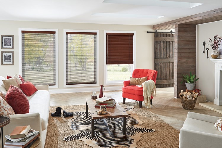 1" Wood Blinds with Cord Lift/Wand Tilt: Teriyaki 0694 with 3" Standard Valance