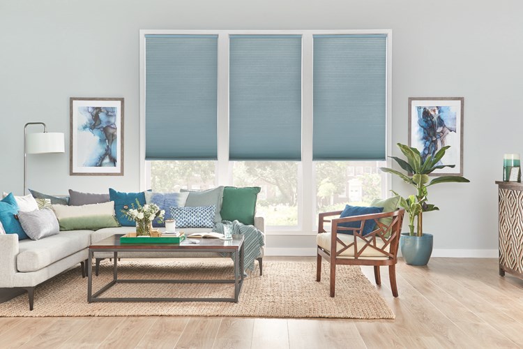 1/2" Double Cell Cellular Shades with Motorized Lift: Halo, Atlantic Blue 1566