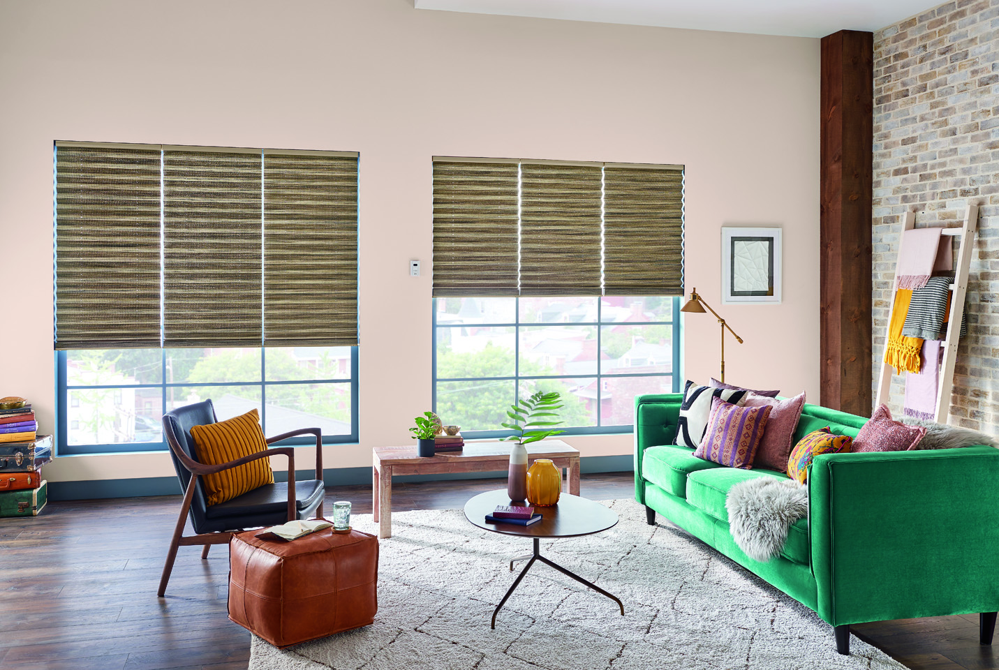 2" Pleated Shades with Motorized Lift: Shoreline, Stone 2301 with Privacy Liner 8005