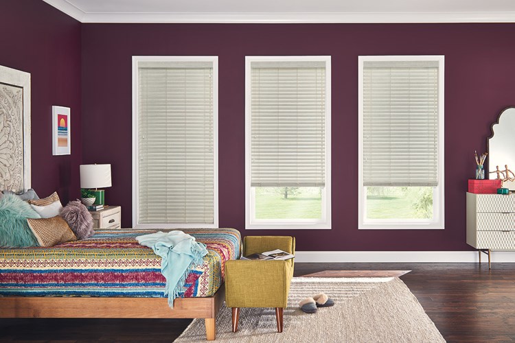 2" Premium Faux Wood Blinds with Cord Lift/Cord Tilt: Moon Rock 2738 with NoHoles and 3" Standard Valance 