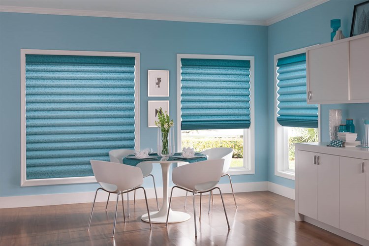 Looped Roman Shades with Cordless Lift and 6" Valance: Verdant, Sea Glass 3299