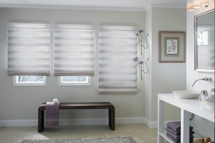 Looped Roman Shades with Corded and 5 1/2" Standard Valances: Ravish, Bisque 3420