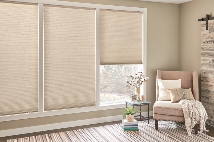 3/8" Single Cell Cellular Shades with Cordless Lift: Sunrise, Desert Taupe 5810